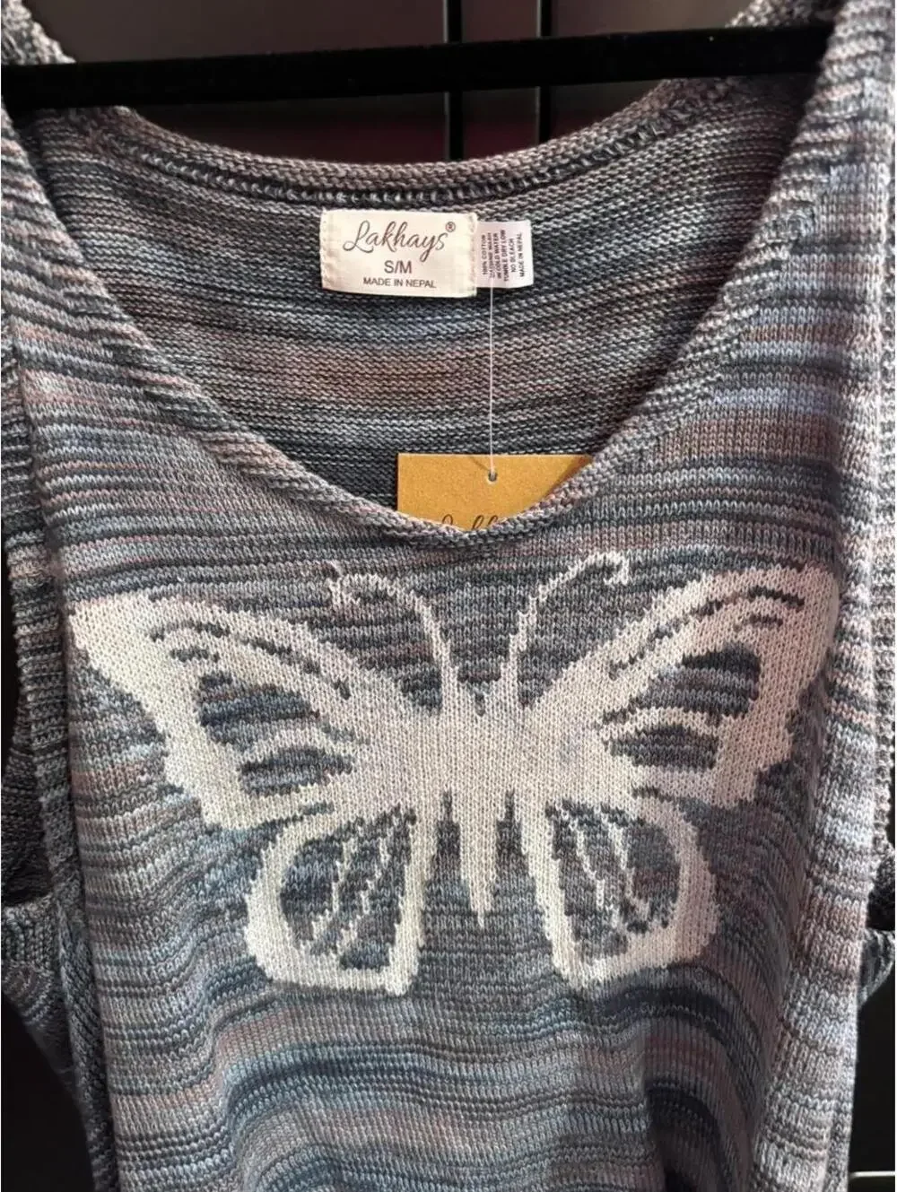 blue & grey butterfly tank top